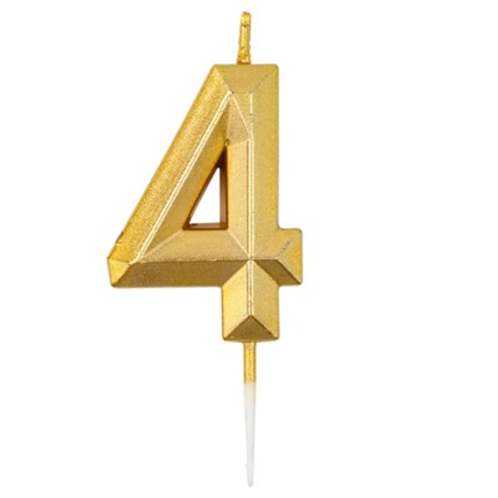 Свеча -цифра "4" Диамант Золото 4,5см