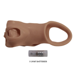 Карамельная удлиняющая насадка на пенис с вибрацией (Цвет: карамель (темно-бежевый))