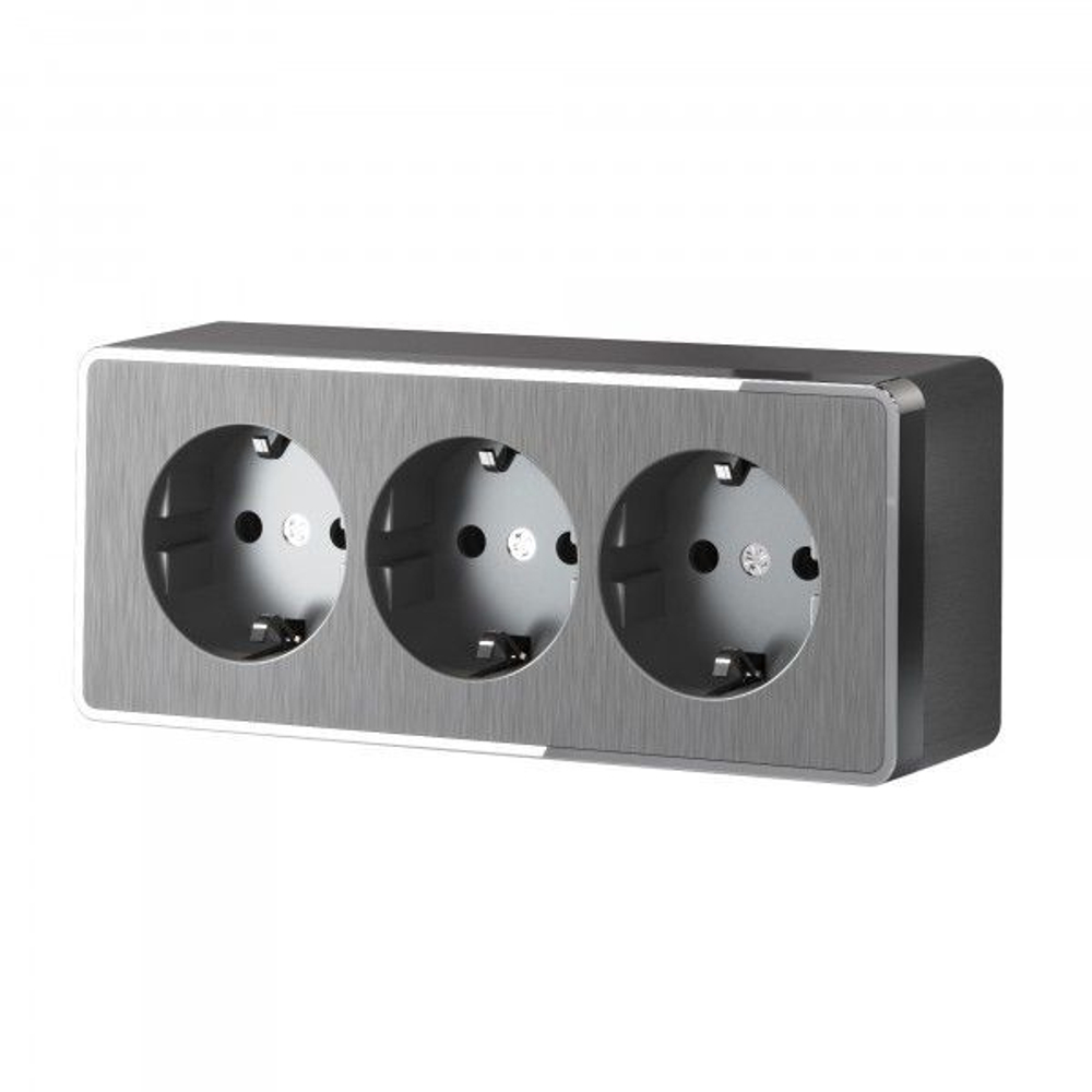 Розетка тройная с заземлением и шторками Gallant (графит рифленый)