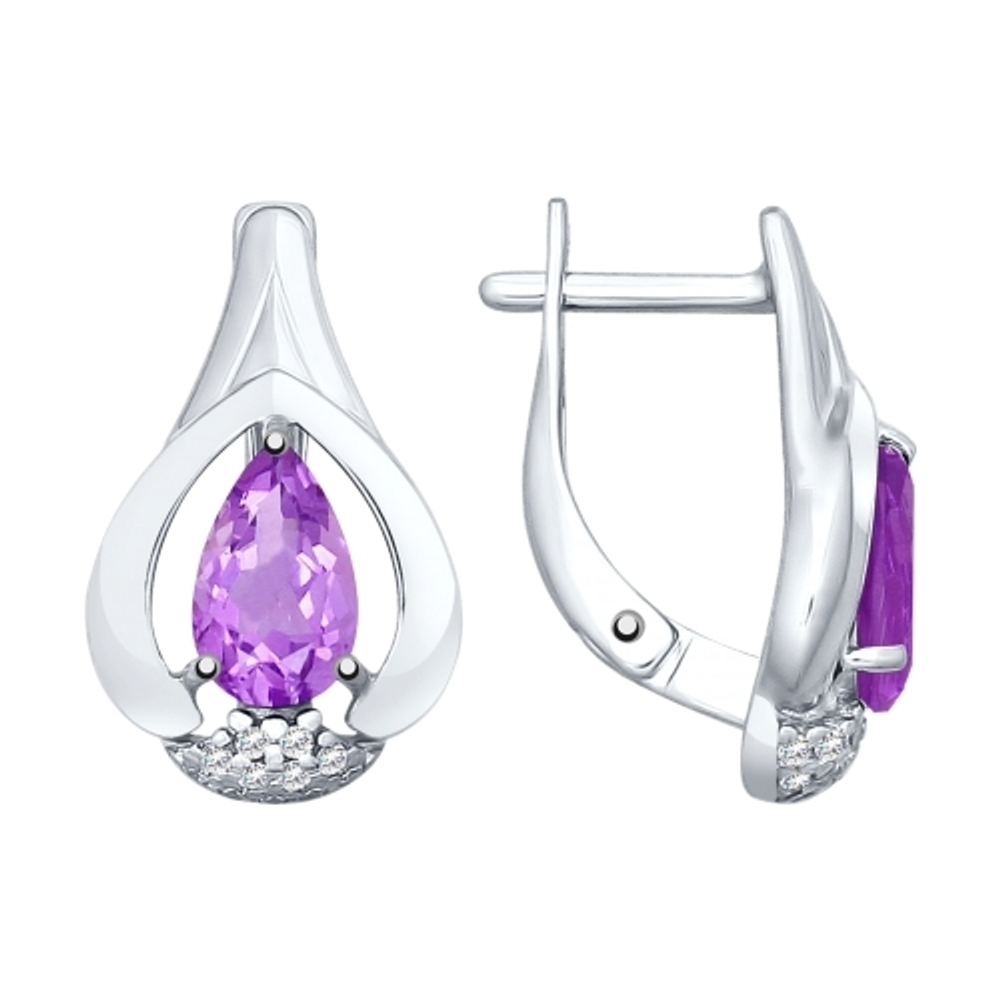 Серебряные серьги с аметистом и фианитом (92021638)