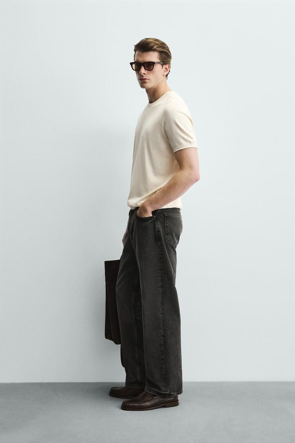 ZARA ФУТБОЛКА ИЗ СМЕСОВОЙ ВИСКОЗЫ, ЭКРЮ