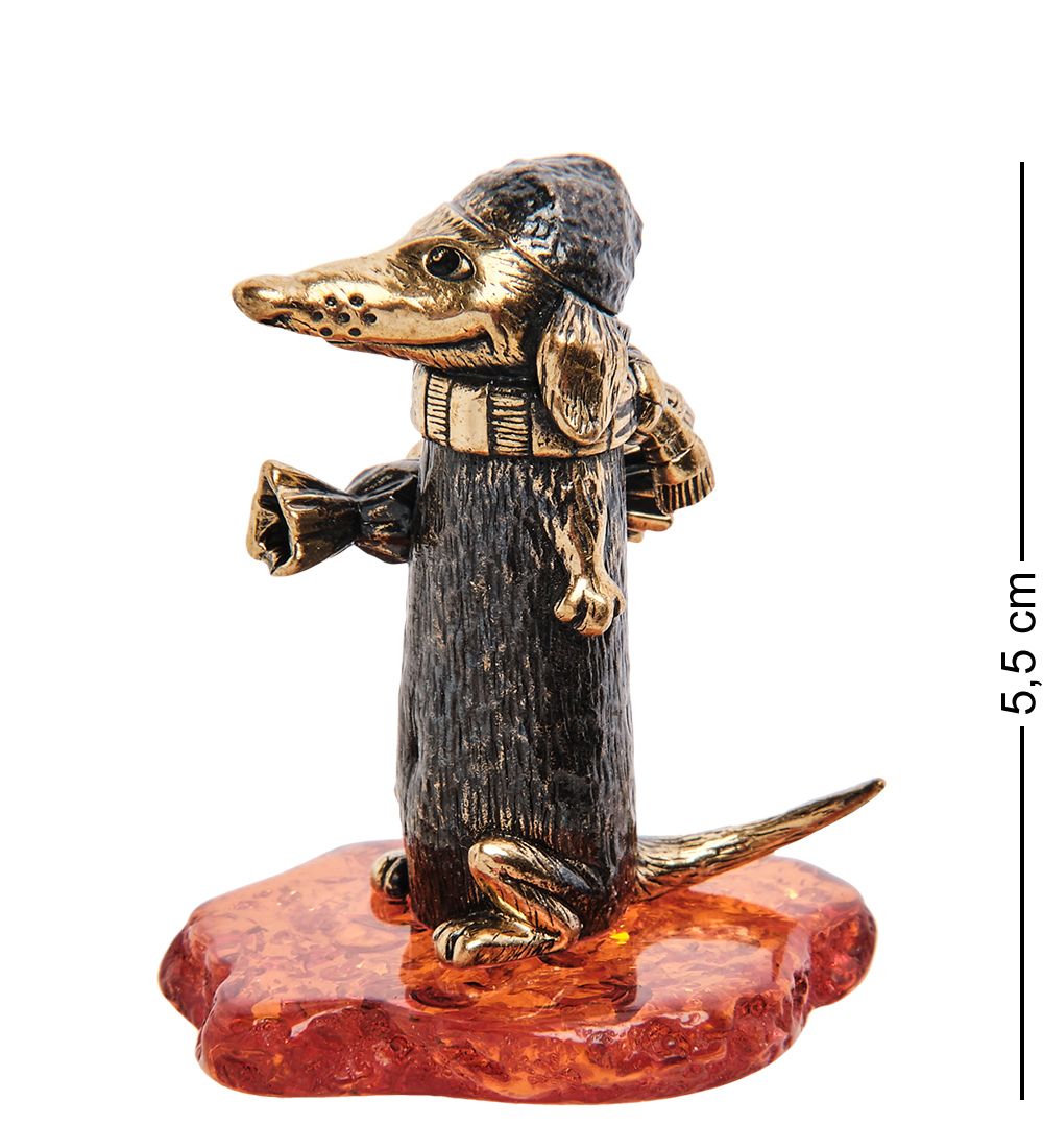 Народные промыслы AM- 212 Фигурка «Такса с конфеткой» (латунь, янтарь)
