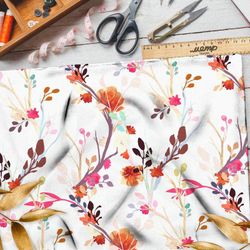 Ткань таффета акварельные веточки и лепестки