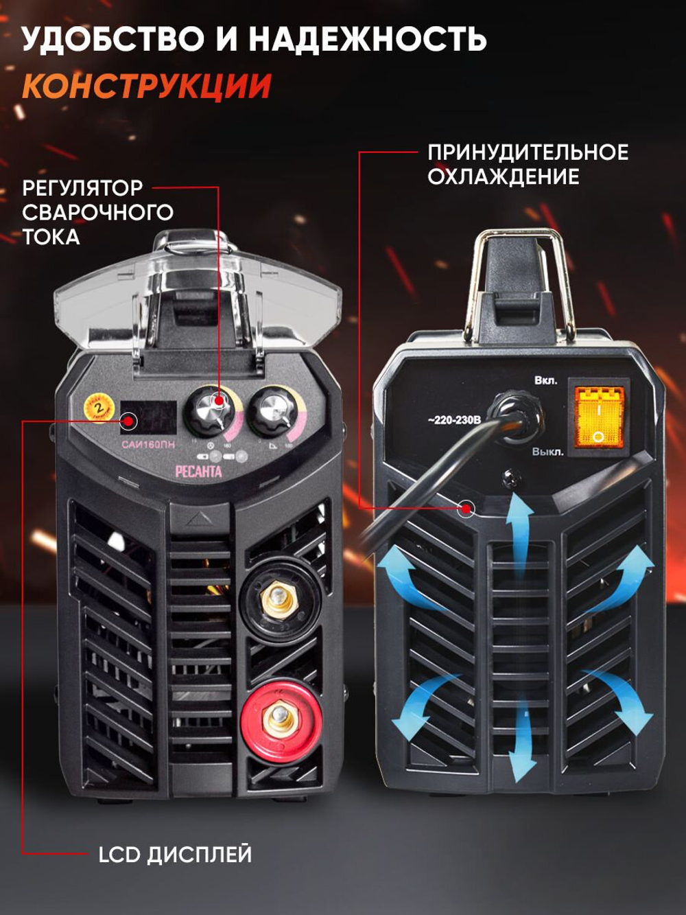 Сварочный аппарат инверторный Ресанта САИ-160 (ММА, 160 А, ПВ - 70%)