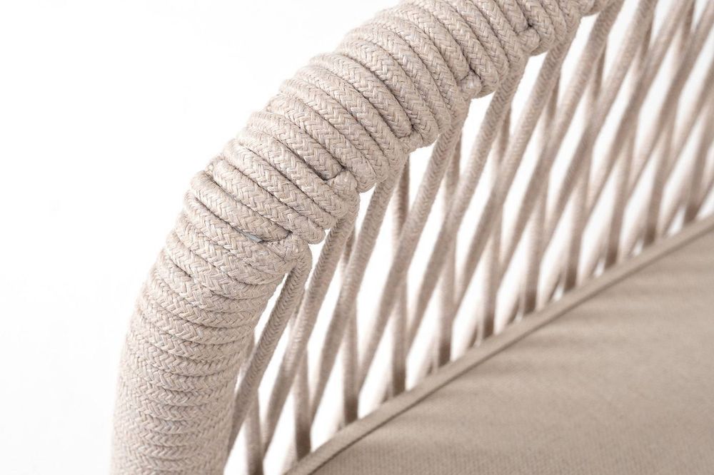 "Канны" правый модуль плетеный из роупа, основание дуб, роуп бежевый круглый, ткань бежевая 052