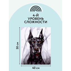Картина по номерам на холсте "Доберман", 40*50, с акриловыми красками и кистями, ТРИ СОВЫ