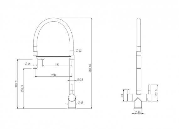 Смеситель ABBER Wasser Kreis AF81141B для кухни с подключением фильтра и выдвижной лейкой, черный матовый