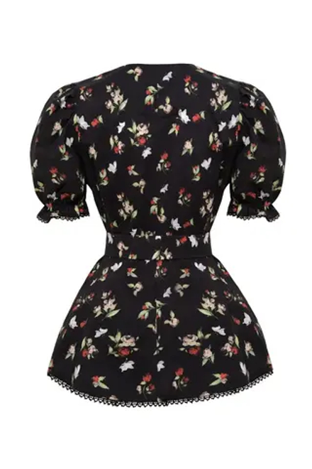 «Flower blouse» Блуза из хлопка рельефами и кружевной отделкой.