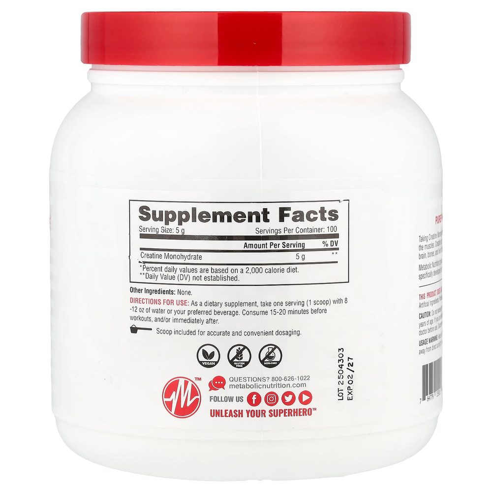 Metabolic Nutrition, Креатин, без добавок, 500 г (17,64 унции)