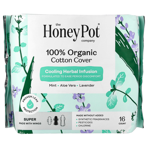 The Honey Pot Company, прокладки с крылышками из 100% органического хлопка, супер, 16 шт.