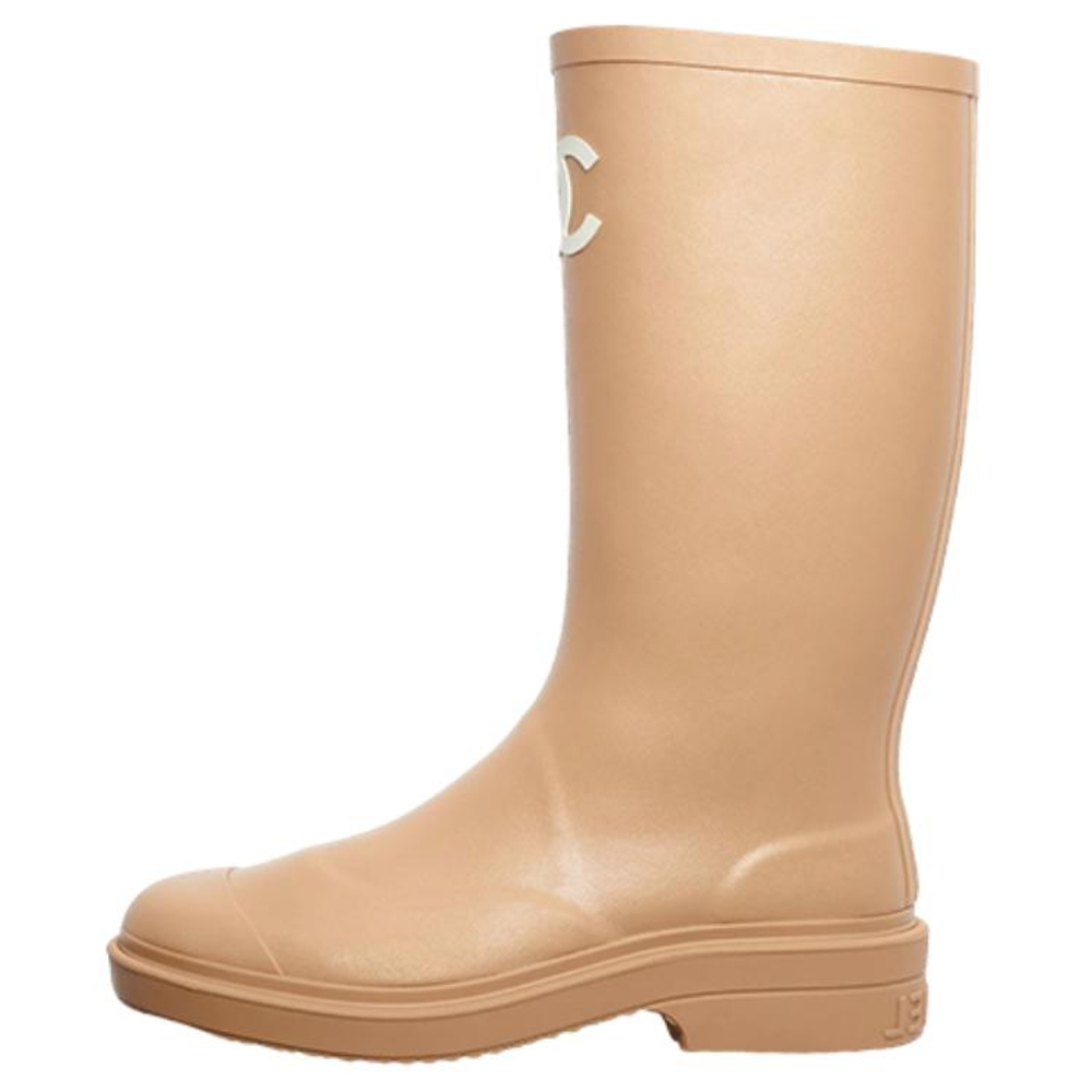 CHANEL Rubber Rain Boots Beige Women"s
