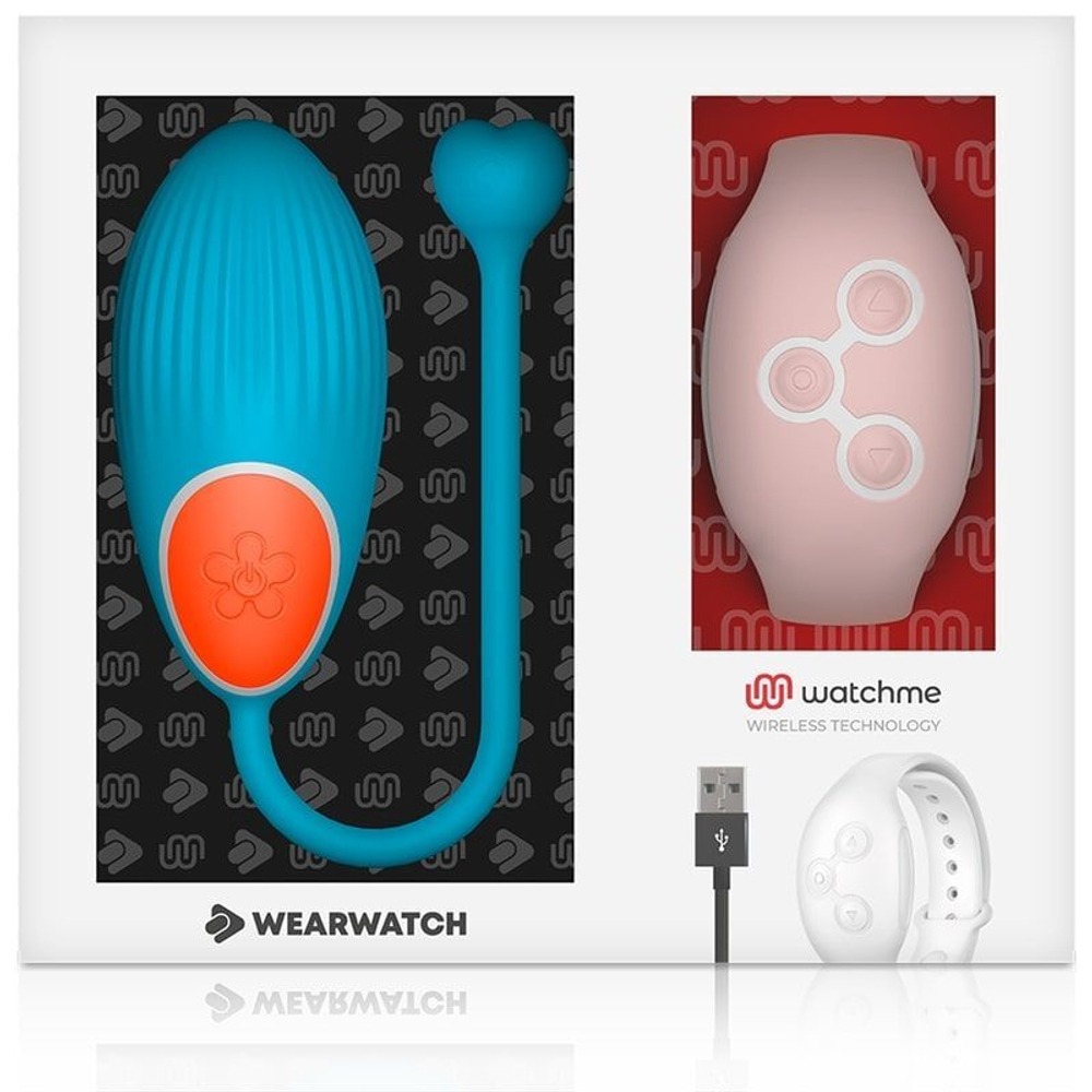 Голубое виброяйцо с нежно-розовым пультом-часами Wearwatch Egg Wireless Watchme