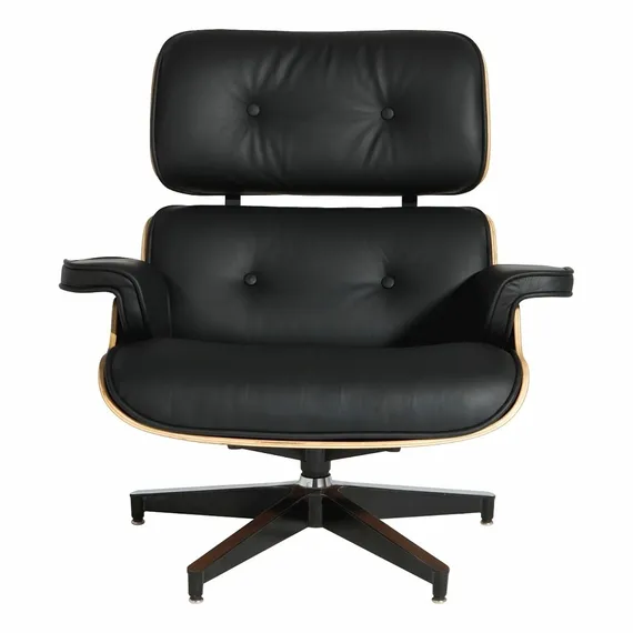 Кресло Eames Lounge с оттоманкой, черная кожа
