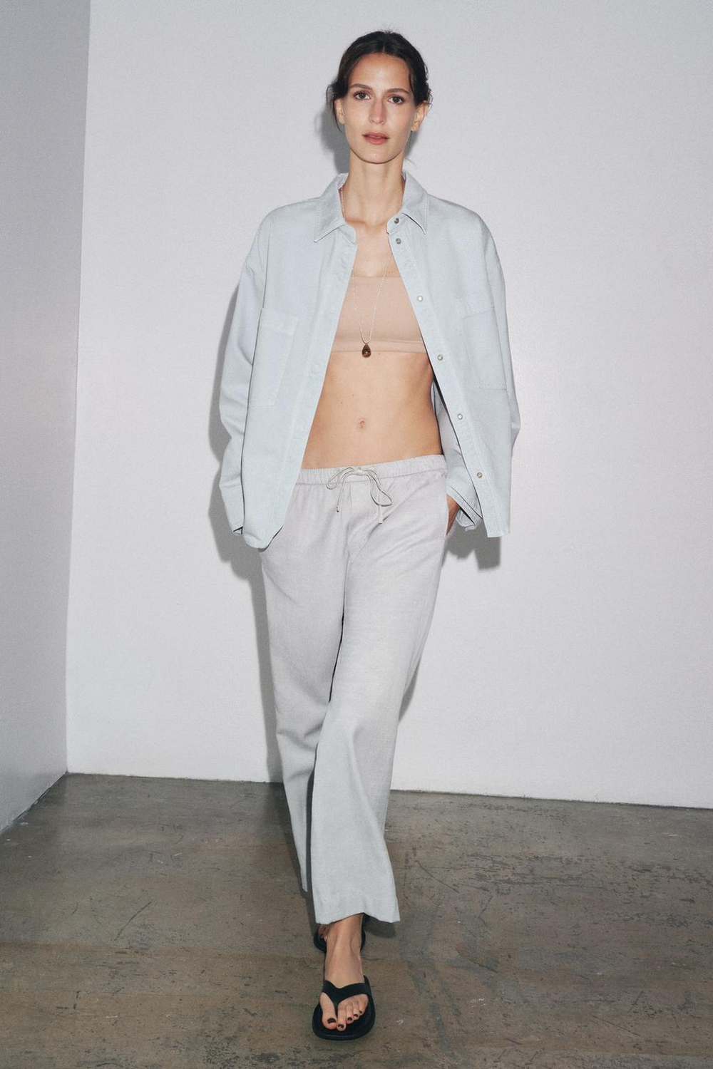 ZARA КУРТКА-РУБАШКА С КАРМАНАМИ — ZW COLLECTION, ГОЛУБОЙ