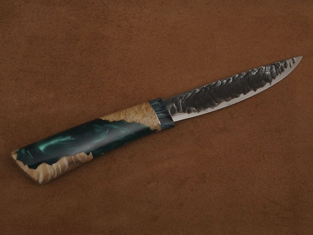 Якутский нож "Амга", сталь Х12МФ, рукоять стабилизированная карельская береза/акрил