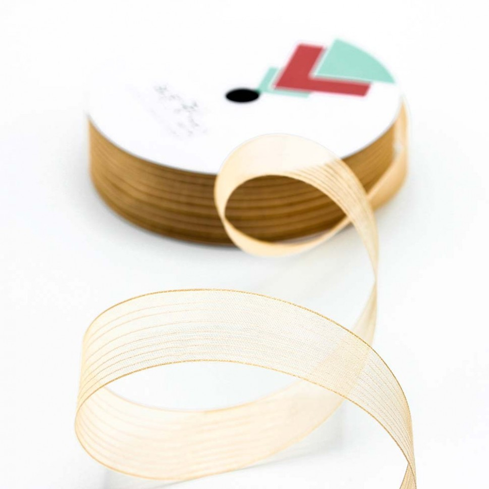 Лента Органза 2,8см х 22м в полоску (Золотой)