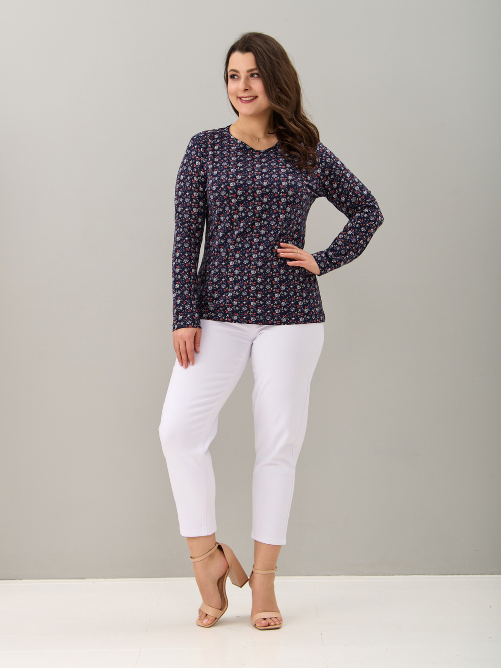 Лонгслив ЛНкл-081/синий-краснаяветочка