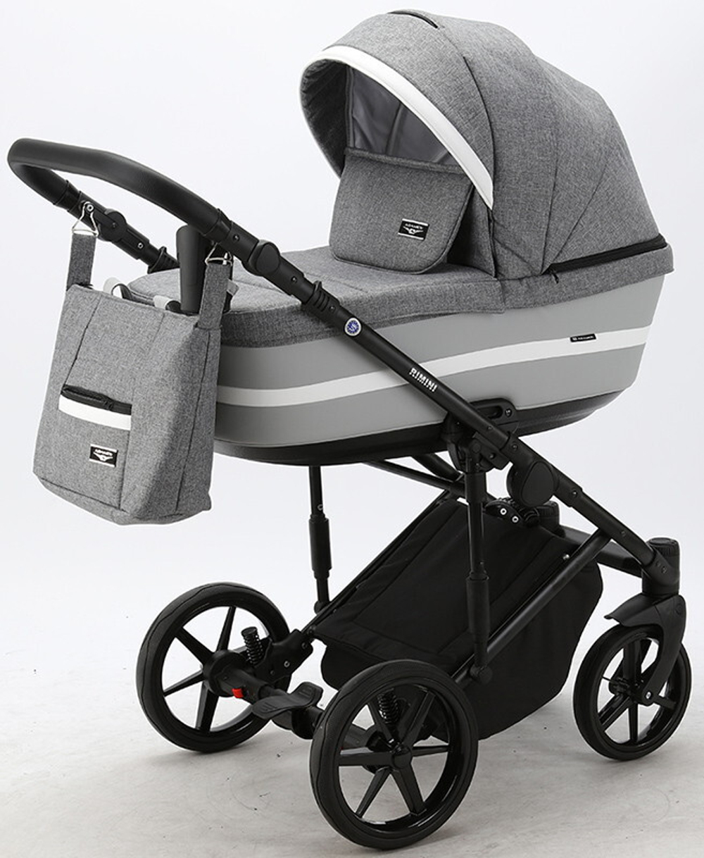 Детская коляска Adamex Rimini 2 в 1 RI72B-TIP СЕР+СВ.СЕР.КОЖА+БЕЛ.ОТДЕЛКА
