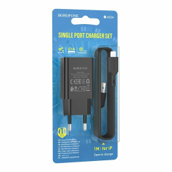 Сетевое зарядное устройство  1USB Borofone BA68A, Glacier, с кабелем микро USB, 5V/2.1A черное