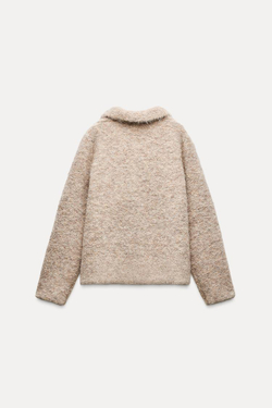 ZARA КАРДИГАН ИЗ ИСКУССТВЕННОГО МЕХА С ПУГОВИЦАМИ В ВИДЕ ЦВЕТОВ, СЕРО-КОРИЧНЕВЫЙ