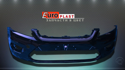 Передний бампер синий Ford Focus 2 2007-2009  Ink Blue (3CYC) Синие Чернила