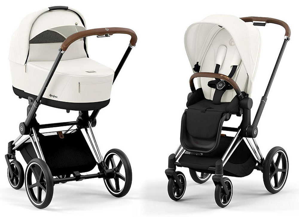 Коляска 3 в 1 Cybex Priam IV Chrome Brown complete и автокресло Aton S2 i-Size Ocean Blue Off White