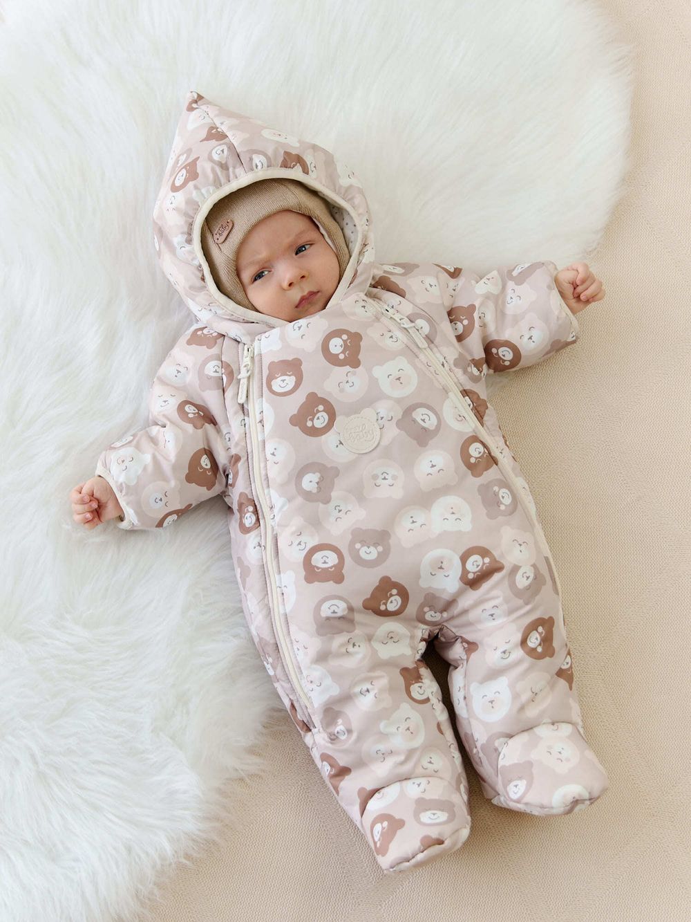 Комбинезон зимний с закрытой ножкой "Кофейные мишки" 0+