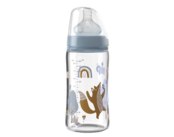 NIP Бутылочка стеклянная д/мал 240 мл, с соской силикон 0+