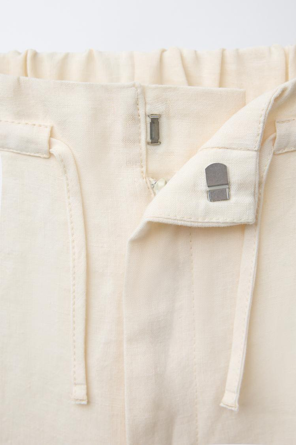 ZARA БРЮКИ ИЗ 100% ЛЬНА С ШИРОКИМИ ШТАНИНАМИ, ЖЕЛТОВАТО-БЕЛЫЙ