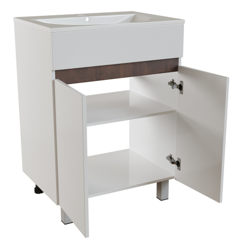 Тумба д/ванной "БРИКС-60" 2 ст. белый/дуб вотан под рак."Breeze 60" меб. (Sanita Luxe)(ПВХ)(разбор)