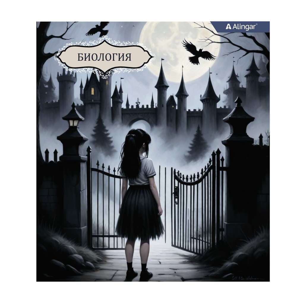 Тетрадь предметная "Биология" А5 48л., клетка, со справ матер, скрепка, мелованный картон(стандарт), блок офсет, Alingar "Mystical wednesday"