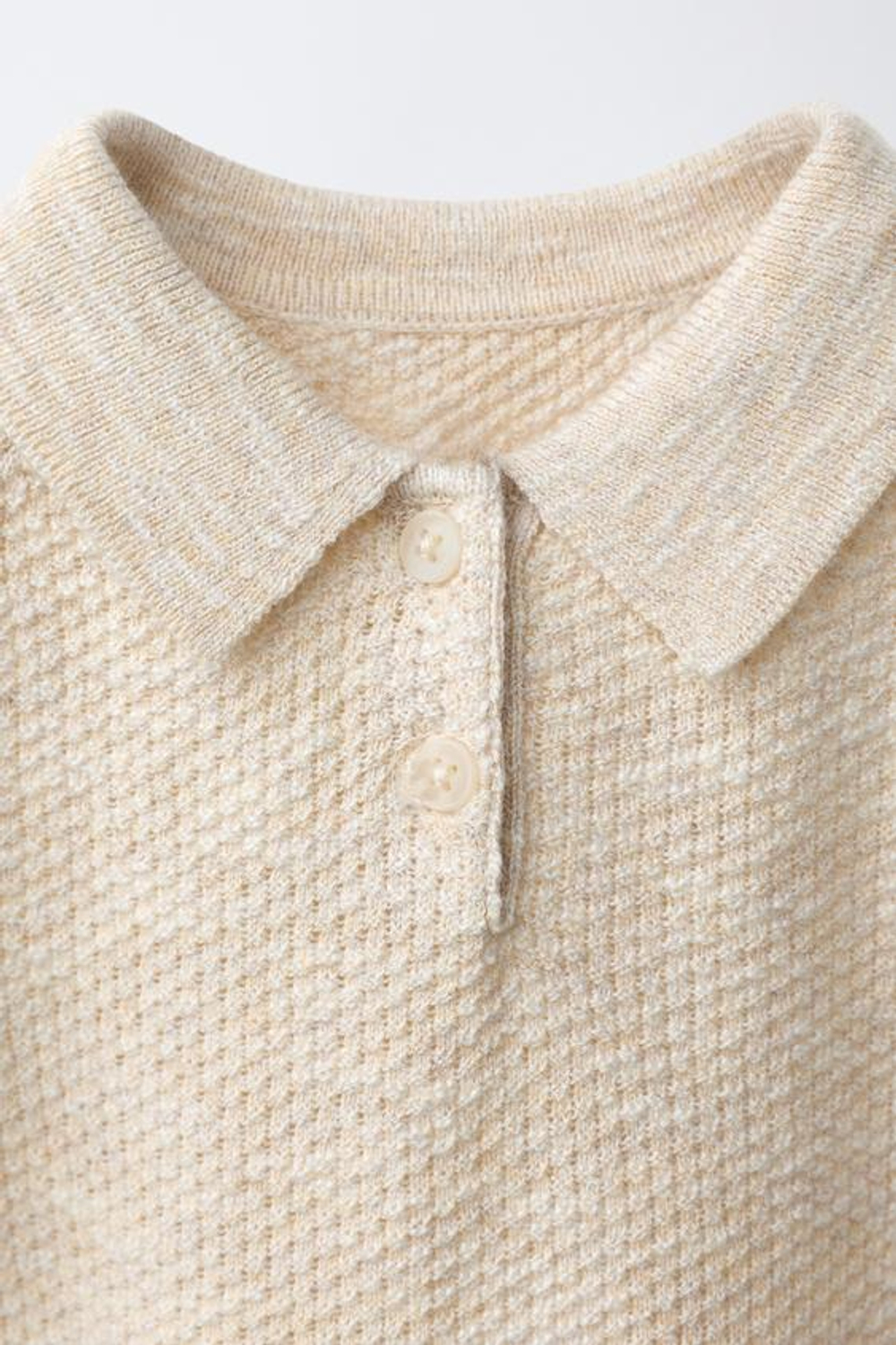 ZARA ТЕКСТУРНЫЙ СВИТЕР ПОЛО, СВЕТЛО-БЕЖЕВЫЙ
