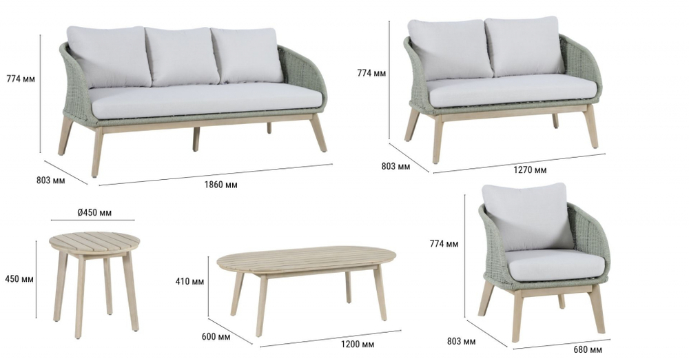 Комплект плетеной лаунж-мебели на 7 персон Tagliamento Madrague, светлый тик, бежевый