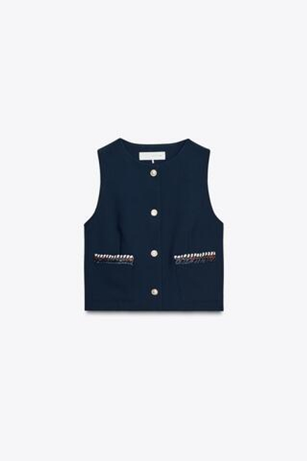 ZARA ЖИЛЕТ С ОТДЕЛКОЙ, МОРСКОЙ СИНИЙ