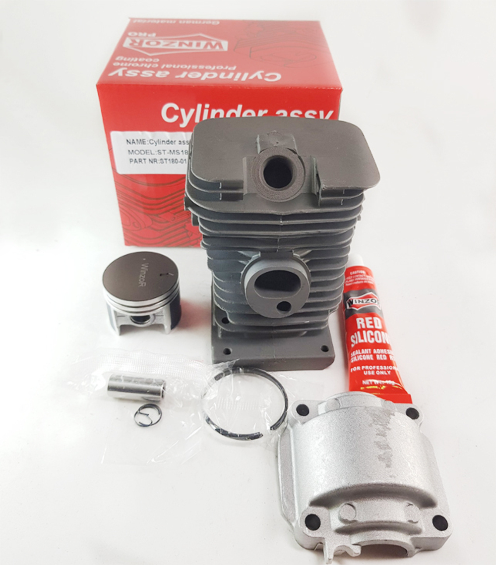 Поршневая группа б/п Stihl MS-180 (D:38-мм, + поддон, 2-кольца, герметик, керамика, Pro) [Winzor]