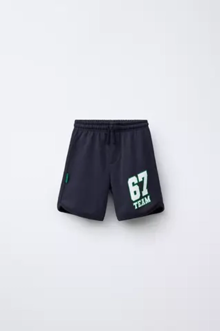 ZARA ШОРТЫ С НАДПИСЬЮ TEAM SIX SEVEN", МОРСКОЙ СИНИЙ