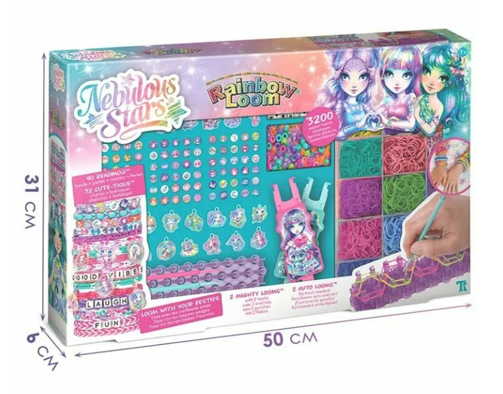 Детский большой игровой набор для творчества Плетение браслетов из резинок, серия Space, марка Nebulous Stars