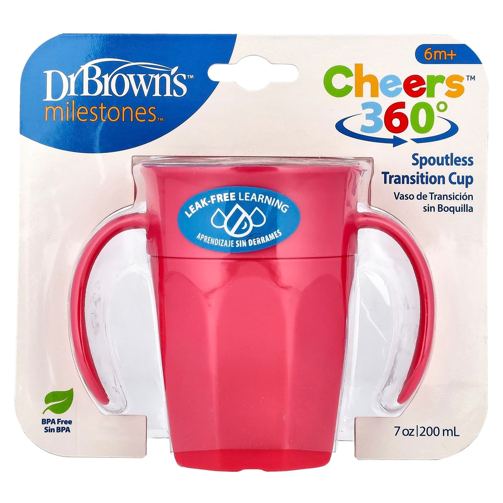 Dr. Brown's, Milestones™, Cheers360™, кружка без носика, для детей от 6 месяцев, розовый, 200 мл (7 унций)