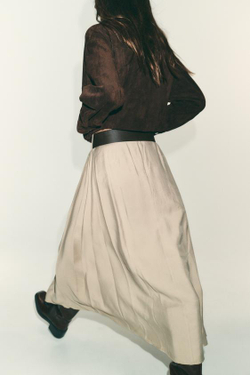 ZARA ЮБКА МИДИ С РЕМНЕМ, МЯГКИЙ КАШТАНОВЫЙ