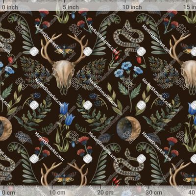 Дамаск с черепом оленя на темно коричневом фоне by g.sm.art 484 DPI