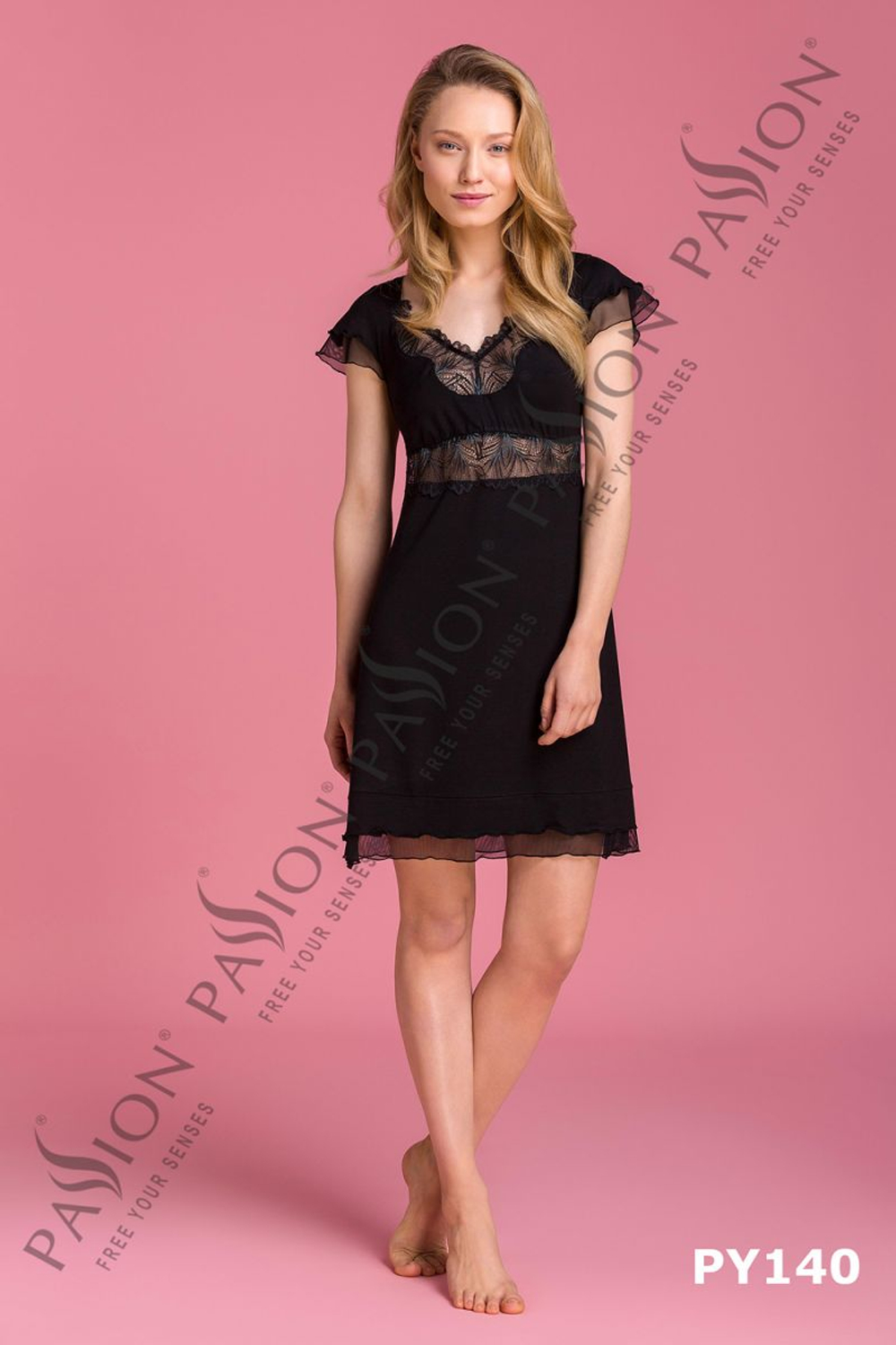 Соблазнительная ночная сорочка с кружевами (Размер: XXL) (Цвет: черный)