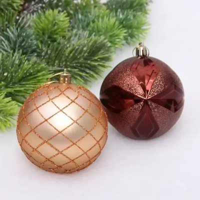 Новогодние шары «Снежный вальс» 8 см (набор 6 шт), Шоколад/Шампань