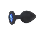 Анальная втулка черная с кристаллом Large синий 9,5 см