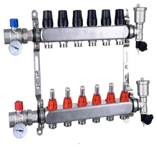 Коллекторная группа 1", 2 ходов, нерж. корпус Квадрат с расходомерами Valfex