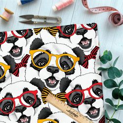 Ткань таффета милые панды в разноцветных цветных очках