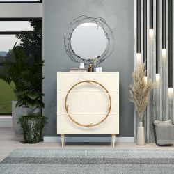 Комод Арт Колор leaves Классик Голд с 3 ящиками Кремовый белый