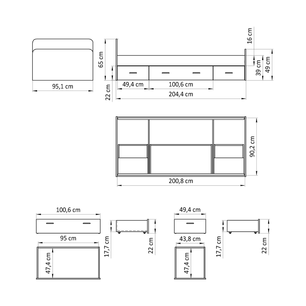Односпальная кровать с ящиками Боро, 90х200 см, артизан