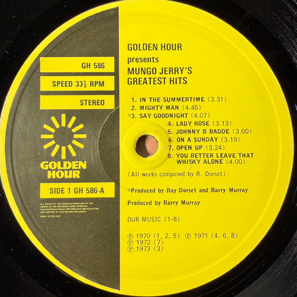 Mungo Jerry ‎– Golden Hour Presents Mungo Jerry's Greatest Hits (Англия 1974г.)