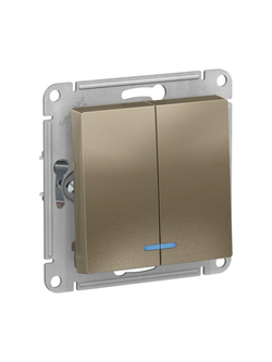 Выключатель 2-кл. СП AtlasDesign 10А IP20 (сх. 5а) 10AX с подсветкой механизм шампань SE ATN000553