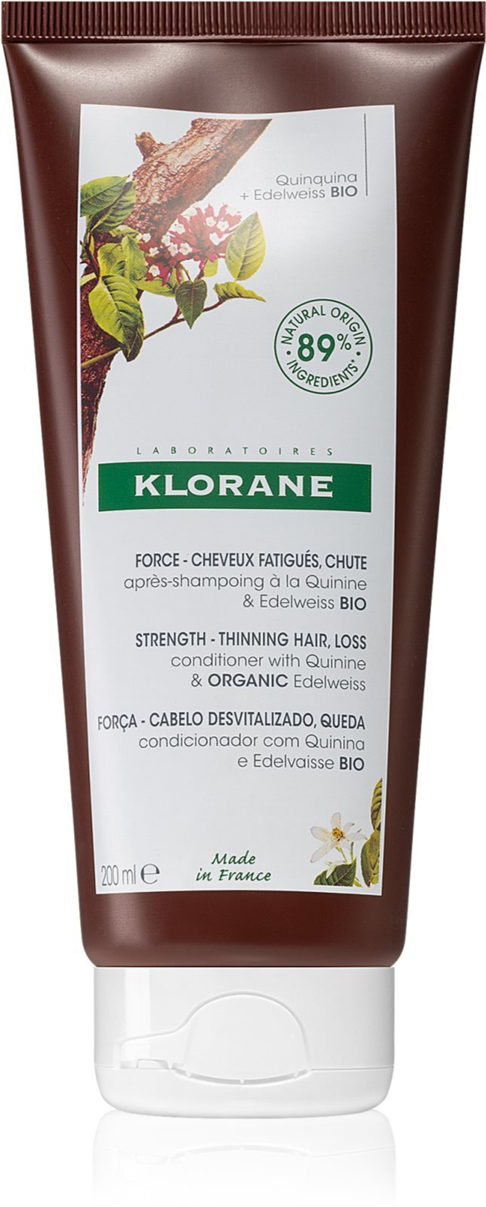 Klorane Quinine & Edelweiss Bio - укрепляющий бальзам для ослабленных волос со склонностью к выпадению /   200  ml  / GTIN 3282770141436